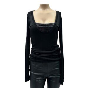 Guess by Marciano‎ Y2K Scoop Neck Sequin Long-Sleeve Fitted Top Black Women 1